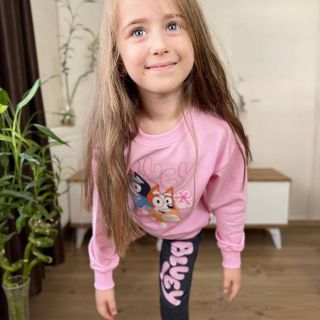 Детски комплект Koçak Kids Bluey – блуза и панталон, розов/сив, 7–8 години