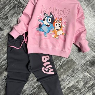 Детски комплект Koçak Kids Bluey – блуза и панталон, розов/сив, 6–7 години